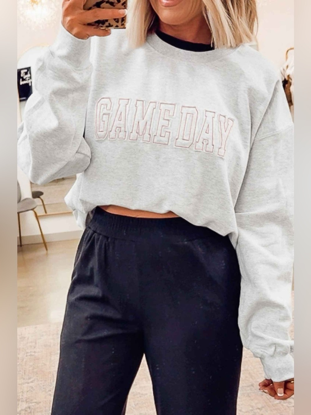 Game Day Letter Embroidery Long Sleeve Round Neck Sweatshirt - Picture 3 of 8